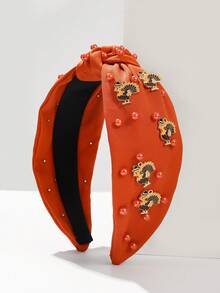 1 băng đô vải Lễ Tạ ơn với bí ngô và lá phong, băng đô tiệc theo mùa bằng sợi polyester - trái cam - Xem 6