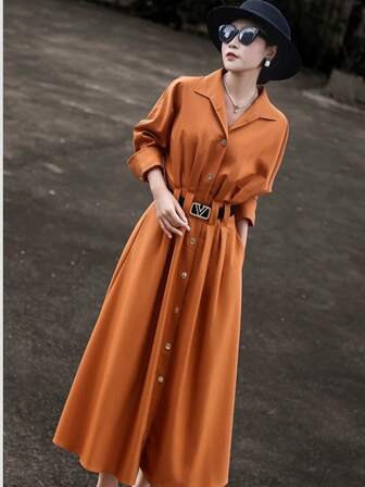 MEXCOCO New Style Commuter Premium Single Breasted Waist Strap Windbreaker Dress