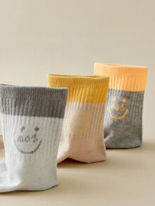 5 Pairs Emo Smiling Face Cartoon Mid-Calf Socks, Suitable For All Seasons - Multicolor - View 3