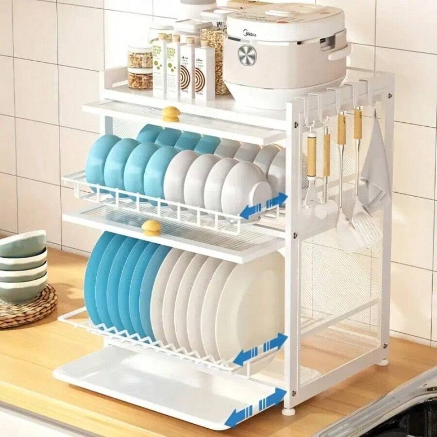 27Inch Compact Kitchen Countertop Dish Rack With Dustproof Cover