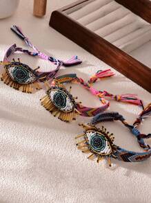 1 件时尚波西米亚嘻哈风格串珠水钻眼刺绣几何图案彩色流苏手链，可调节尺寸情侣/闺蜜款，适合日常、聚会、节日和派对穿着 - 手繩 - 查看 3