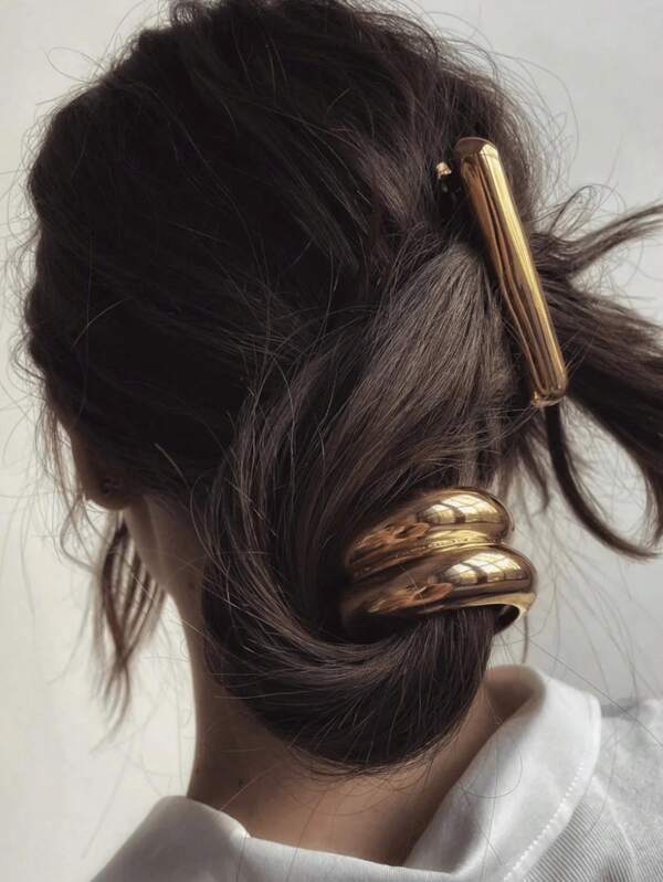 1 قطعة/2 قطعة/3 قطع دبابيس شعر معدنية أنيقة للنساء من طراز Y2K، ذات لون أحادي خط واحد أنيق، مشبك شعر كاجوال للاستخدام اليومي وتسريحة الذيل الحصان، أدوات مدرسية