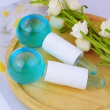 1 件面部美容冰按摩滚轮、美容、护肤产品、水疗、自我护理、护肤工具、面部护理、美容师用品、按摩、面部按摩工具、面部滚轮 - 藍白色 - 查看 4