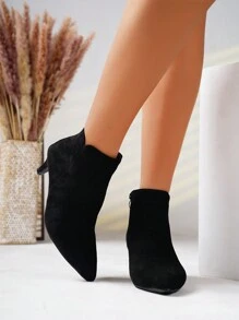 Women Plain Autumn Boots, Fashion Low Heel Pointed Toe Comfy Ankle Boots, Versatile For Daily Commute, Black