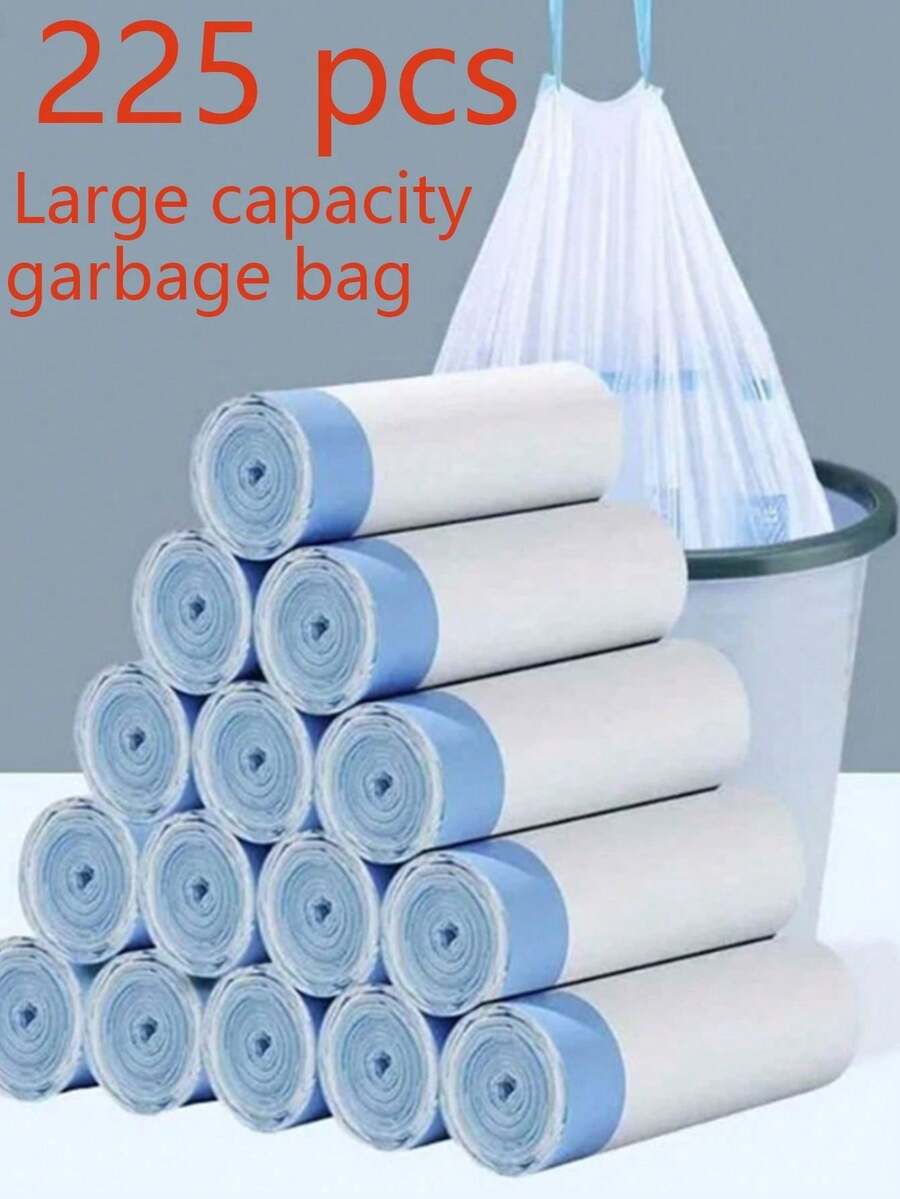 225 个抽绳垃圾袋，一次性垃圾袋，垃圾桶内衬，清洁用品，适用于厨房、客厅、浴室、办公室、酒店、卧室