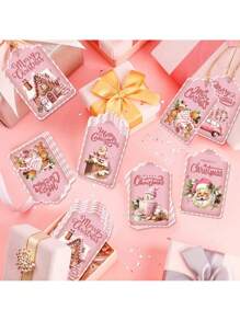 60 Stück rosa Weihnachtspapier Anhänger mit Seil Weihnachtsgeschenkanhänger Weihnachtsbaum Dekoanhänger für Weihnachtsparty Dekoration Geschenkverpackung Karte, Weihnachten - Verschiedenfarbig - Übersicht 5