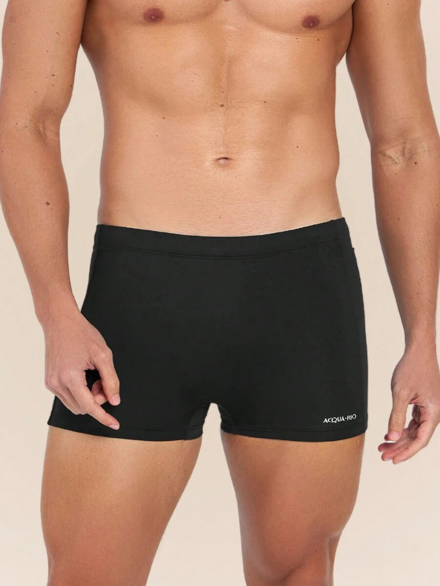 Men's Plain Adult Boxer Trunks Lined With Side Pocket And Adjustable Drawstring Beachwear SPF 50 - màu đen - Xem 1