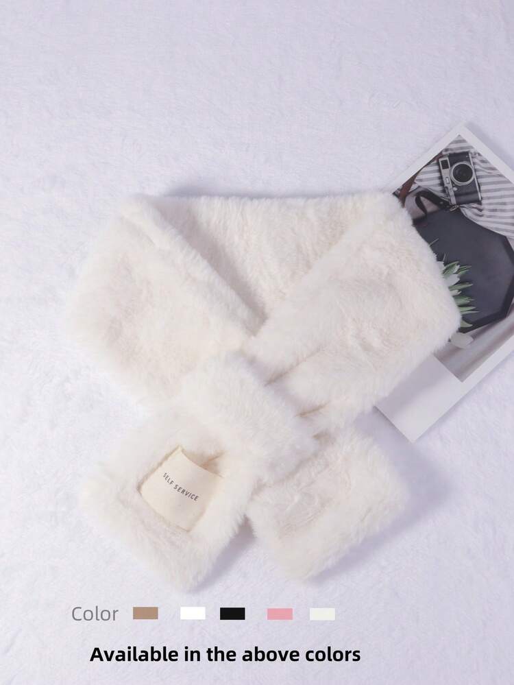 1 件儿童仿兔毛装饰蓬松围巾，温暖日常使用 - 貼布毛毛圍巾 - 查看 3