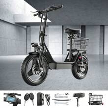Electric Scooter With Seat, 48V Battery, 14" Tire, 500W Electric Scooter With Seat, Shock Absorbing Seat, Electric Scooters For Adults, Electric Scooter For Commuting With Basket