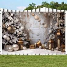 一片式，5x3 英尺冬季圣诞摄影背景，圣诞树雪礼物装饰背景横幅，适用于家庭派对用品，摄影工作室道具，圣诞装饰横幅，圣诞节家居装饰墙面装饰，圣诞节