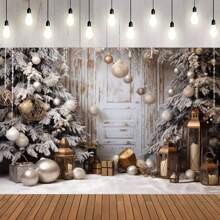 一片式，5x3 英尺冬季圣诞摄影背景，圣诞树雪礼物装饰背景横幅，适用于家庭派对用品，摄影工作室道具，圣诞装饰横幅，圣诞节家居装饰墙面装饰，圣诞节