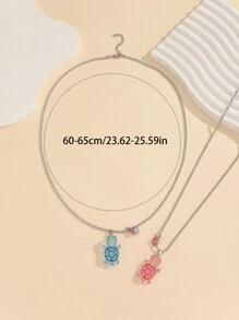 ATLVXJL 2pcs/Set Glow In The Dark Heart Pendant Necklace, Cute Turtle Cartoon Animal Shape, Heart Design, Stainless Steel Chain, Valentine's Day, Halloween, Mother's Day Gift - Multicolor - View 11
