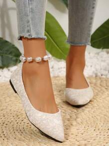 Giày bệt nữ mùa thu mới, giày đế bằng mũi nhọn in họa tiết ren tua rua thời trang màu be, giày khoét lỗ thoáng khí thoải mái khi đi làm, dự tiệc, đi bộ, đám cưới, quà tặng thanh lịch - Nhiều màu - Xem 5