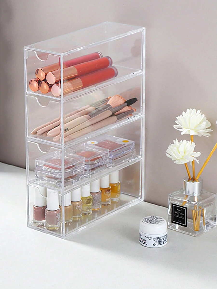 1pc 4-Tier Acrylic Dustproof Clip-On Drawer, Suitable For Lipstick, Lip Gloss, Eyeshadow And Other Cosmetic Tools, Makeup Organizer - Clear - View 1