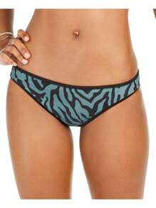 Bar III BAR III Women's Green Zebra Print Stretch Lined Bikini Reversible Full Coverage Hipster Swimsuit Bottom XL