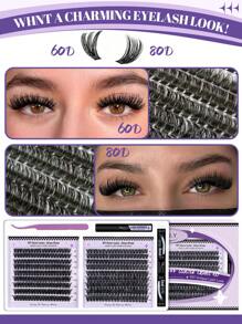 Lash Extension Kit Fluffy Volume Eyelash Extension Kit 360 PCS Lash Clusters DIY Lash Extension Kit With Applicator Tool For Self Application At Home(Kit,8-16MIX) - Black - View 3