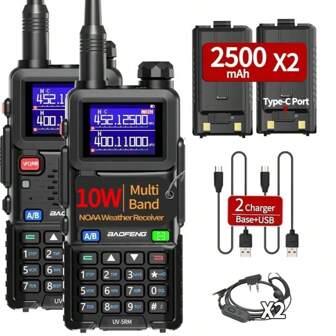  2PCS/LOT New Launch Baofeng High Power 10Wats Walkie Talkie Long Distance UV-5RM Multi- Band Amateur Two Way Radio Transceiver For Outdoor Camping Travel