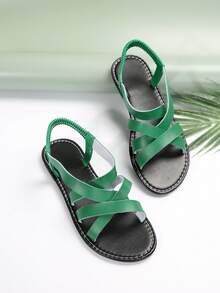 女士夏季时尚罗马风格平底凉鞋，户外休闲沙滩鞋 - 綠色 - 查看 4