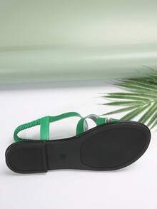 女士夏季时尚罗马风格平底凉鞋，户外休闲沙滩鞋 - 綠色 - 查看 7