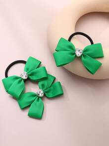 3pcs/2pcs Green Bowknot Hair Clips & Hair Ties For Girls - Green - View 4