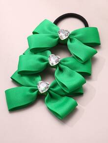 3pcs/2pcs Green Bowknot Hair Clips & Hair Ties For Girls - Green - View 2