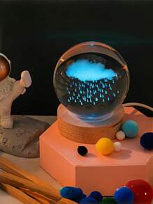 1 个 3D 水晶球，雕刻月亮、星系、七彩灯，玻璃球夜灯带木质底座，创意家居装饰灯，卧室氛围灯，送给家人和朋友的礼物，USB 供电 - 彩色 - 查看 7