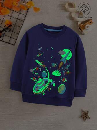 1 pezzo Felpa girocollo sportiva con stampa grafica casual per giovani ragazzi, felpa autunnale che brilla al buio per ragazzi giovani