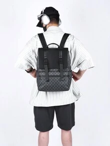 1 Balo thời trang nam, Balo du lịch thường ngày, Túi đựng máy tính xách tay du lịch dung tích lớn in họa tiết Hàn Quốc, Balo đi bộ đường dài, Có khóa kéo, PVC họa tiết cổ điển màu đen, Quà tặng cho nam giới - màu đen - Xem 3