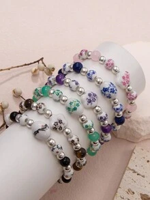 1 chiếc vòng tay hạt ngọc bích dành cho phụ nữ, hạt sứ phong cách thanh lịch cổ điển Trung Quốc, vòng tay co giãn hạt đá tự nhiên hình bầu dục, quà tặng bạn bè, quà tặng sinh nhật, quà tặng trang sức - 1 cái - Xem 5