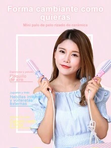 1 Pack Multifunction Curler, Mini Portable Curler, 2 In 1 Ceramic Curler, Curls And Straightens Hair, Ideal For Internal Curls (Pink, Purple, Blue 220 Volts) - 粉色 - 查看 6