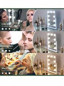 FENCHILIN Vanity Mirror With Light,Smart Touch Control 3Colors Dimable Light Detachable 10X Magnification 360°Rotation ,Lighted Makeup Mirror White 9.84*11.81 Inch