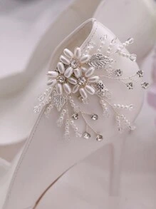 1 件手工珍珠水晶合金叶圣诞新娘鞋夹适用于高跟鞋 HX08 - 銀色 - 查看 8