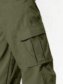 1pc Tween Boys Vintage Minimalist Zip Pocket Casual Outdoor Cargo Pants, Back To School Collegiate Style - Army Green - View 5