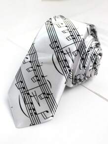 1pc Black & White Piano Keyboard & Music Note Print Necktie, Suitable For Casual, Street Style, Party - Multicolor - View 2