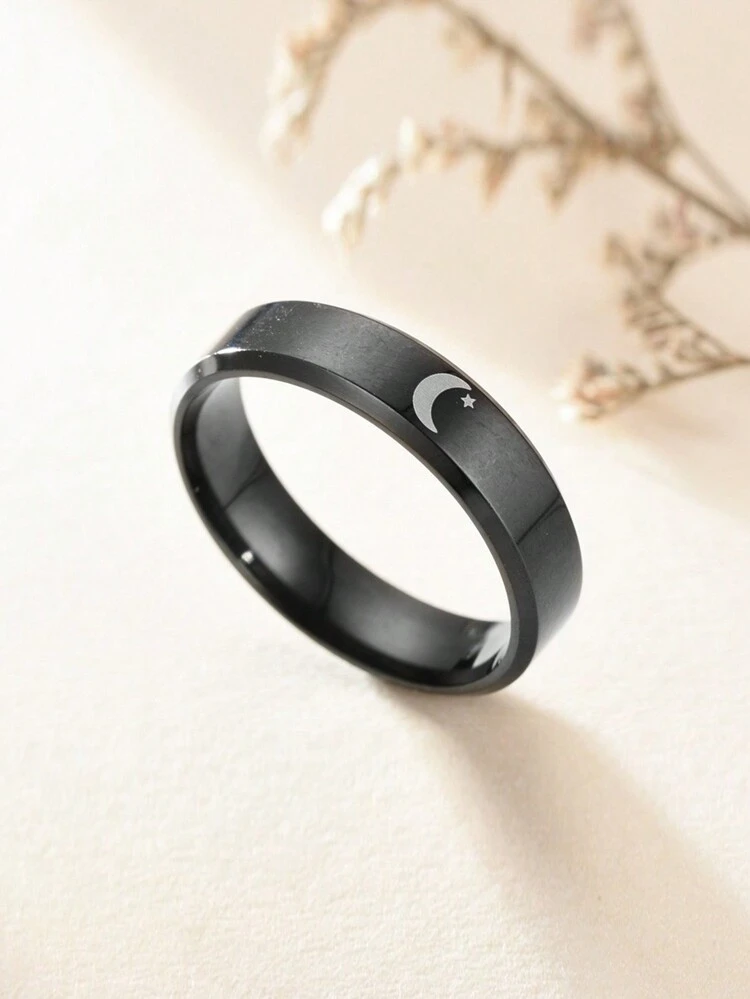 Calefee Anello Matrimonio Uomo, Anelli Donna Acciaio Inossidabile Fascia Rotante a Forma di Stella e Luna, Larghezza 6mm, Misura 9