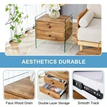 Double-Drawer Bedside Table. The Board Surface Is MDF Sticker, And Both Sides Are Transparent Tempered Glass. The Design Is Simple And Elegant, With Excellent Storage Functions.