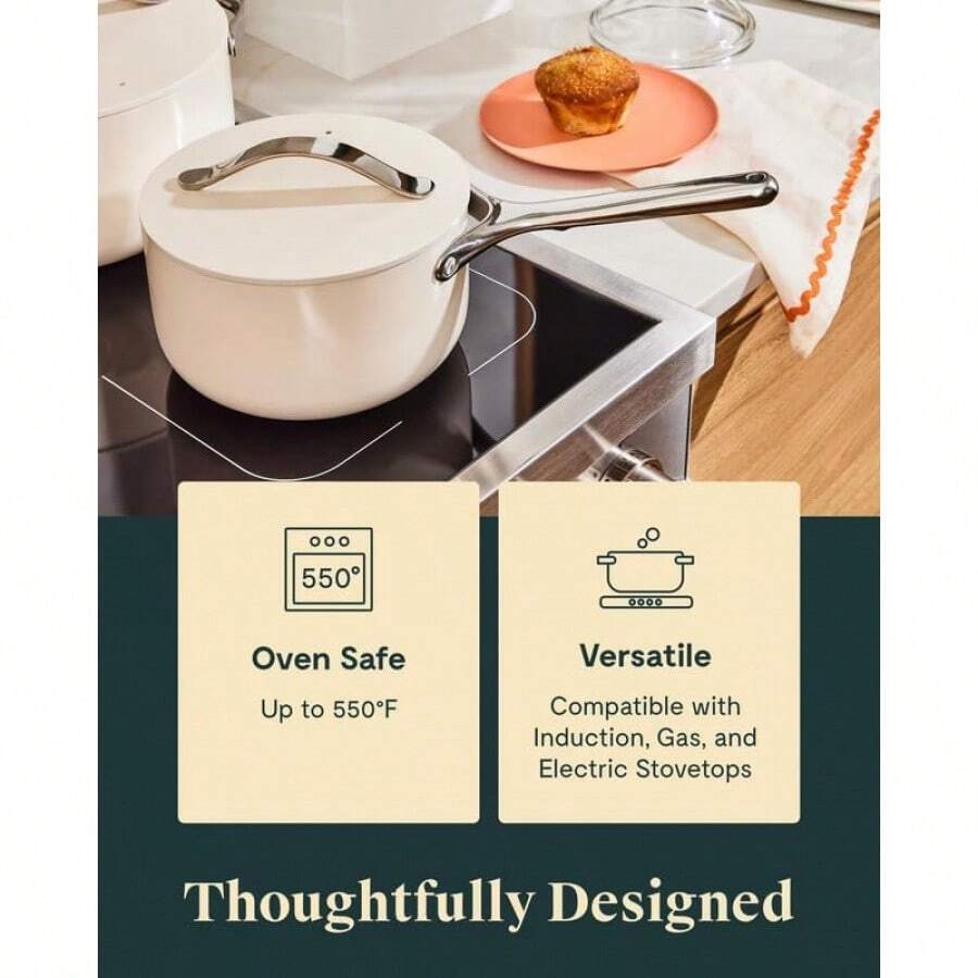 Caraway Nonstick Ceramic Sauce Pan With Lid (1.75 Qt) PTFE & PFOA