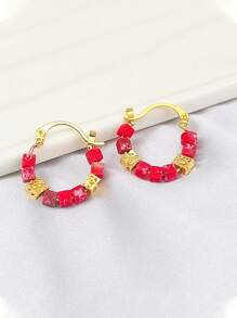1 paire de boucles d'oreilles de haute qualité en pierre d'œil de tigre rétro