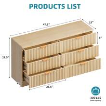 White/Black/Natural/Brown 6 Drawer Dressers, High Gloss White Dressers Drawers With Fluted Panel, Wide Versatile TV Stand Cabinet Table For Kitchen And Office