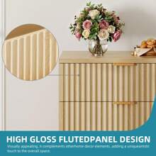 White/Black/Natural/Brown 6 Drawer Dressers, High Gloss White Dressers Drawers With Fluted Panel, Wide Versatile TV Stand Cabinet Table For Kitchen And Office