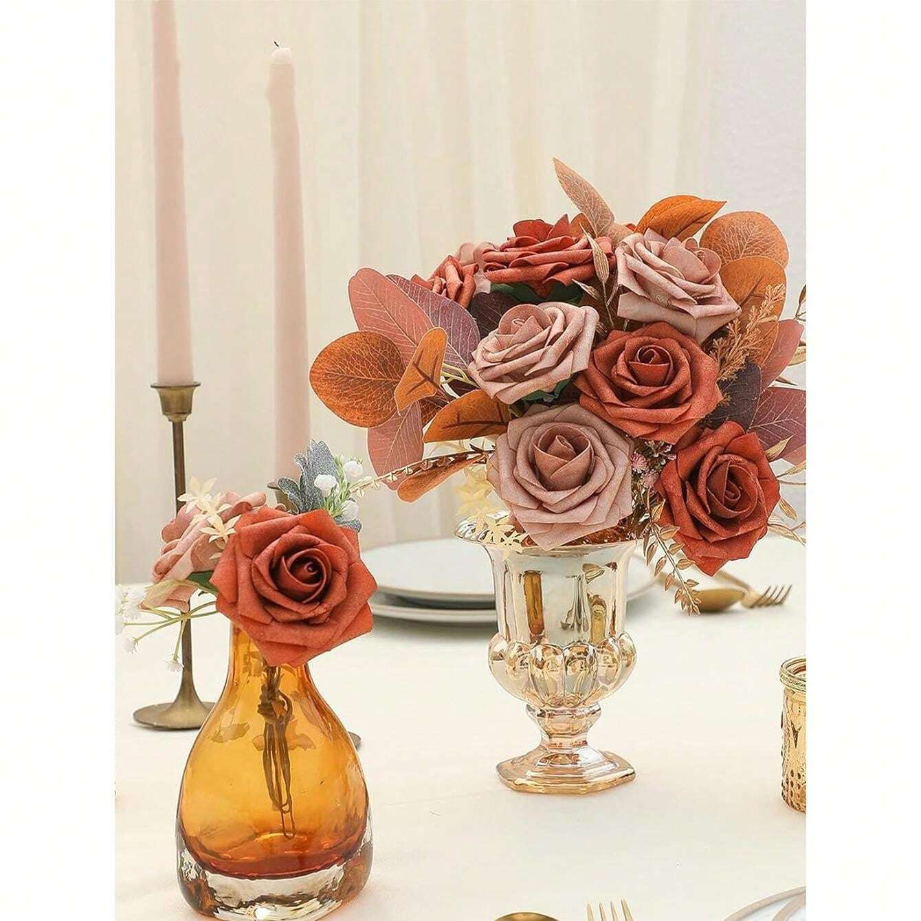 Artificial Flowers Real Looking Ivory Foam Fake Roses With Stems For