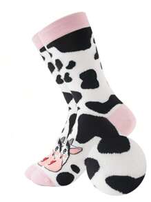 1/2 Pairs Cute Cow Pattern Mid-Calf Socks, Autumn/Winter - Multicolor - View 2