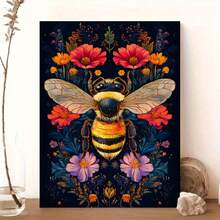 1pc Colorful Plant Flowers And Bee Canvas Art Printing Poster - Canvas Wrapped Framed - Gothic Floral Wall Decoration Ideal For Bedroom, Hallway, Office, Living Room Home Decoration, Wall Art Decoration