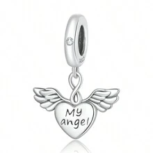 bamoer 1 PC 925 Sterling Silver Angel God Charms Wings Beads Heart Cupid Belief Pendant Fit Women Bracelet Necklace DIY Fine Jewelry - Silver - View 19