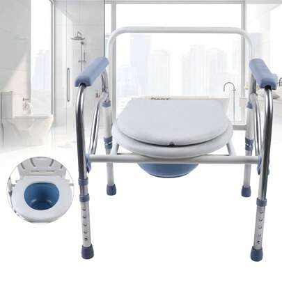 Sedia da toilette pieghevole Sedia da comodino Sedia fissa regolabile in altezza Sedile WC per disabili Incinta Sedia da doccia pieghevole Robusto secchio per WC Anziani pieghevole con sedile WC Doccia 150 kg