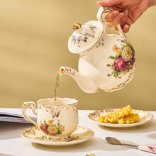 优雅欧式茶壶/咖啡壶，800ml/1.2L容量可选，瓷器材质，带过滤器，适合家庭聚会、万圣节、感恩节、万圣节礼物