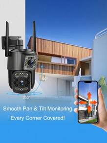 Reletech 4K PTZ 安全摄像机监控系统户外，IP PoE 360 摄像机，带双镜头、355 度平移和 90 度倾斜、户外监控、IP66 防水、双向音频、AI 检测、Trackmix PoE - 查看 4