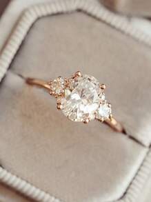 1pc Fashionable New Gold Plated White Cubic Zirconia Women Engagement Ring, Suitable Gift For Family/Friends/Couple