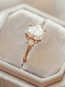 1pc Fashionable New Gold Plated White Cubic Zirconia Women Engagement Ring, Suitable Gift For Family/Friends/Couple