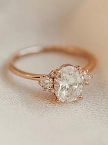 1pc Fashionable New Gold Plated White Cubic Zirconia Women Engagement Ring, Suitable Gift For Family/Friends/Couple